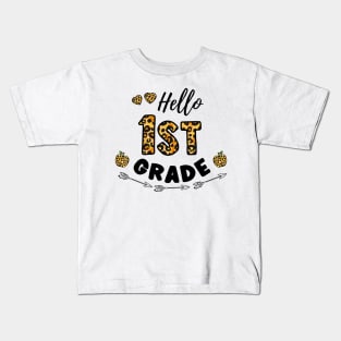 Hello 1st Grade Leopard Back To School Kids T-Shirt